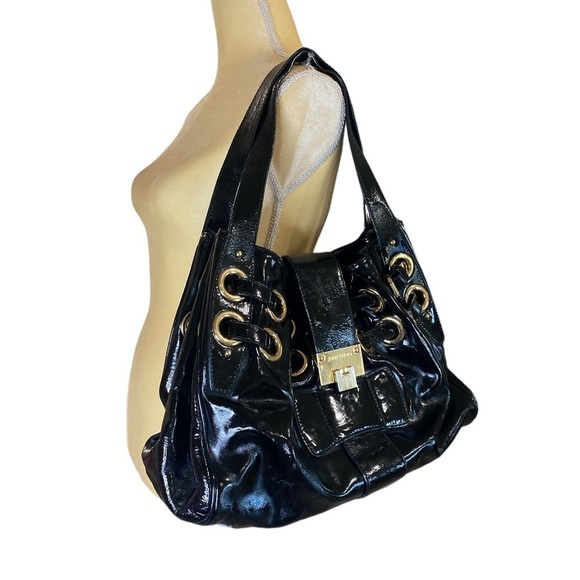 🎄JIMMY choo black crinkled patent leather large riki tote bag - Picture 6 of 14